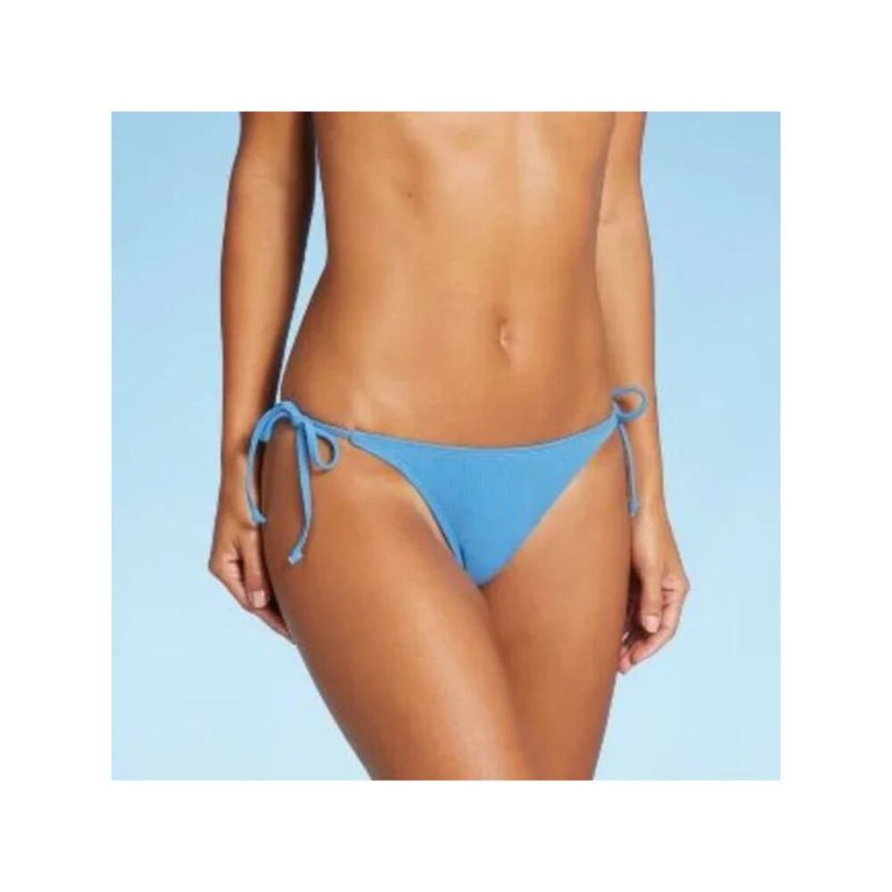 XHILARATION Women's Blue Cheeky Coverage Tie Bikini Swimwear Bottom L